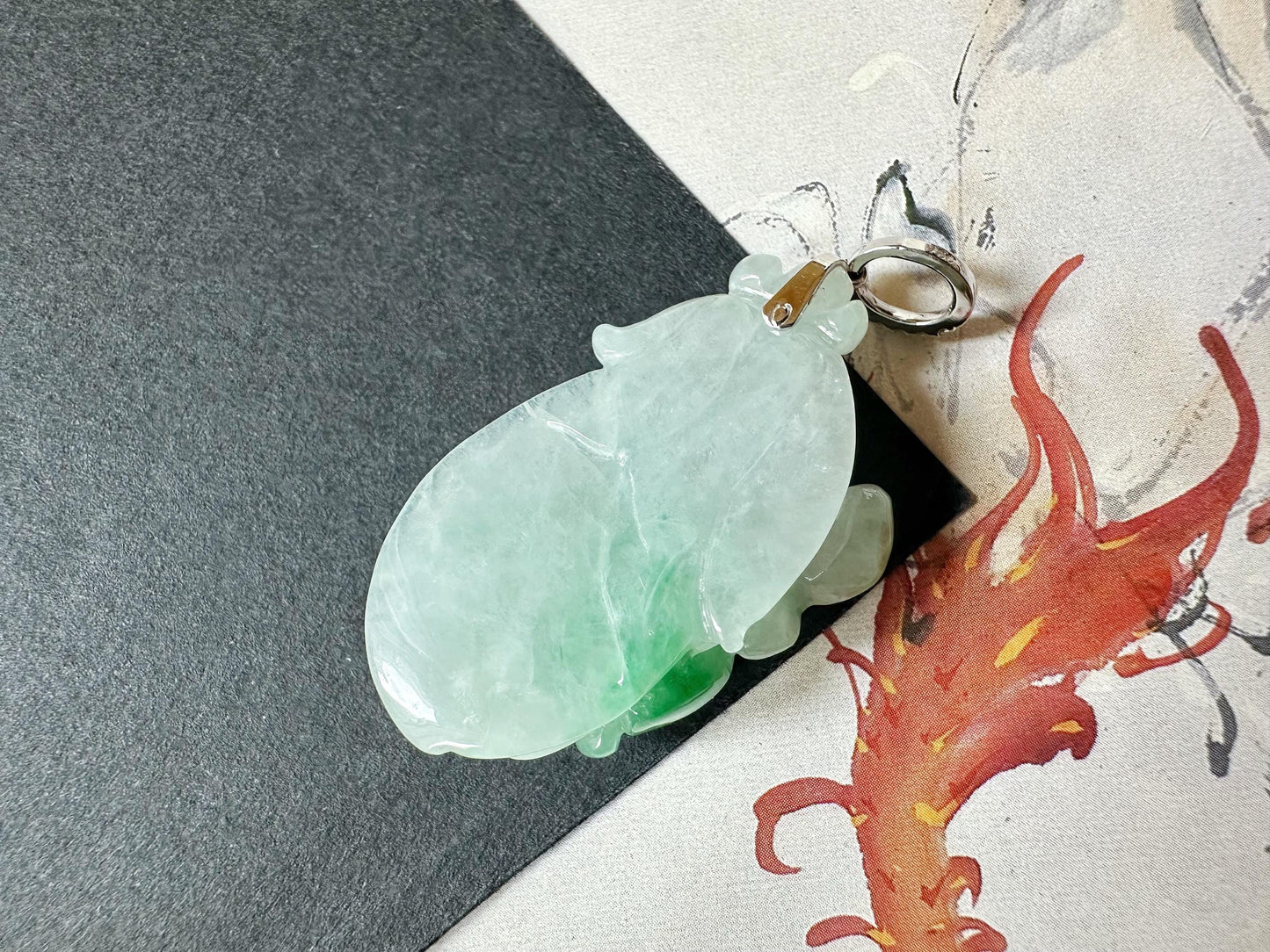 Natural Myanmar Icy Type Vivid Green Jadeite Carved Peach Pendant