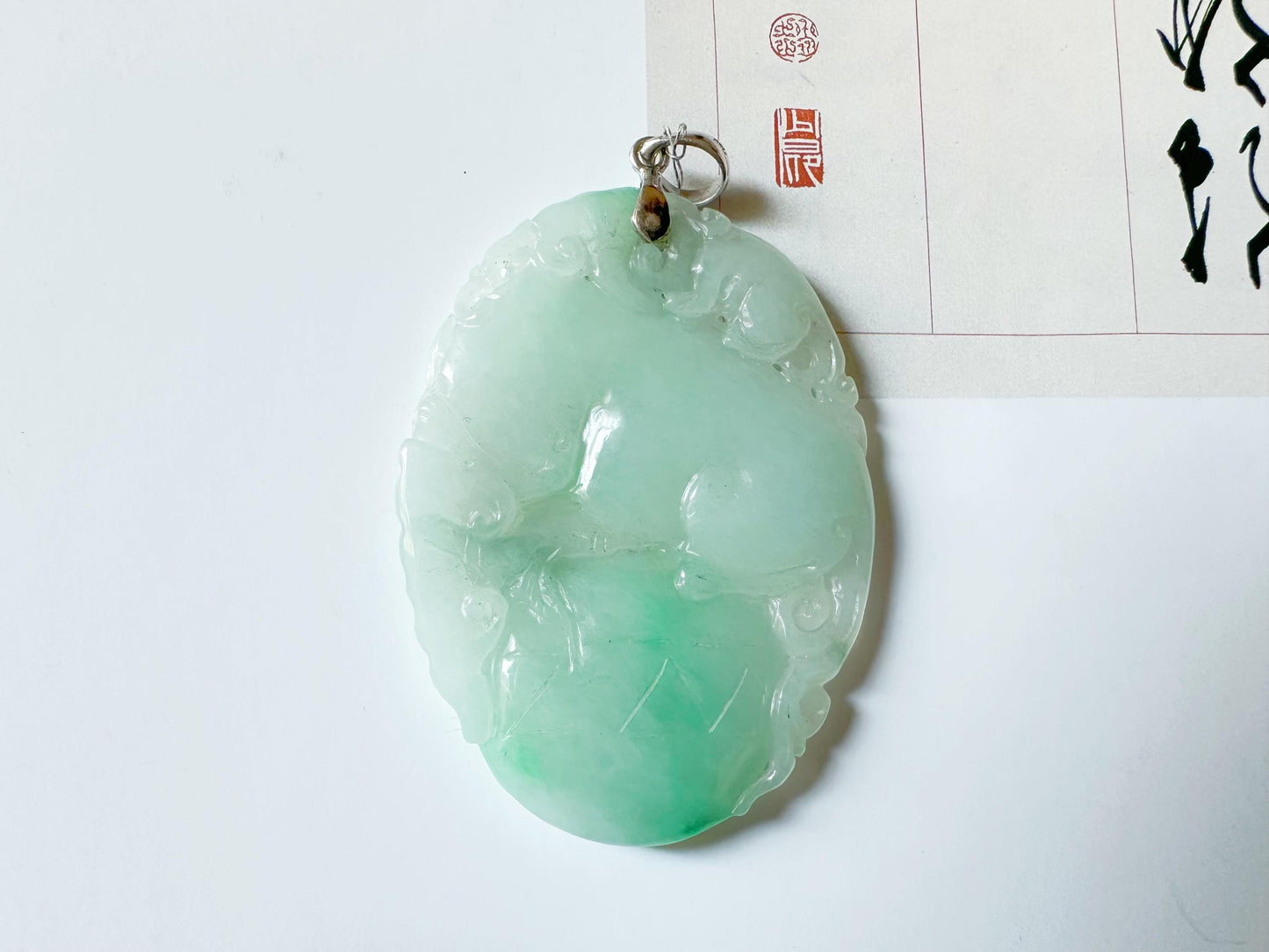 Natural Myanmar Bright Green Loong Jade Pendant with 18K Gold Bail, mythical creatures