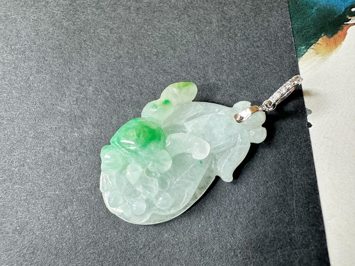 Natural Myanmar Icy Type Vivid Green Jadeite Carved Peach Pendant