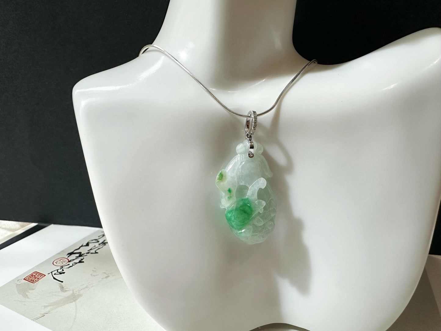 Natural Myanmar Icy Type Vivid Green Jadeite Carved Peach Pendant