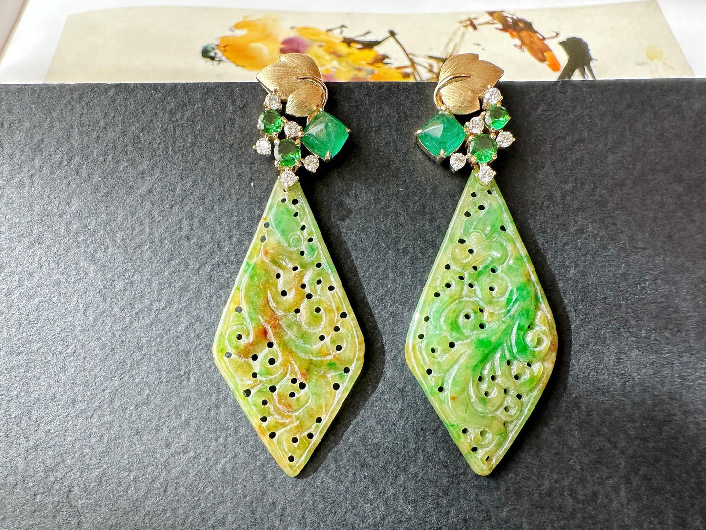 Bicolor Jade Carved Earrings