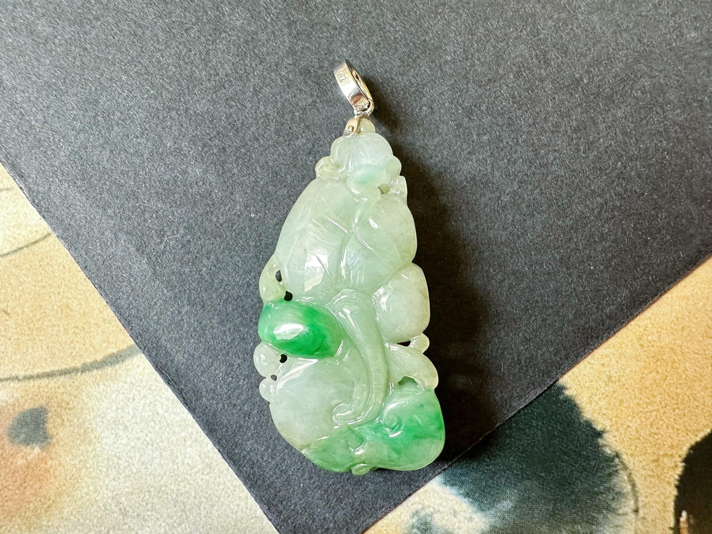 Natural Myanmar Vivid Green Jade Lotus Double-Faced Pendant