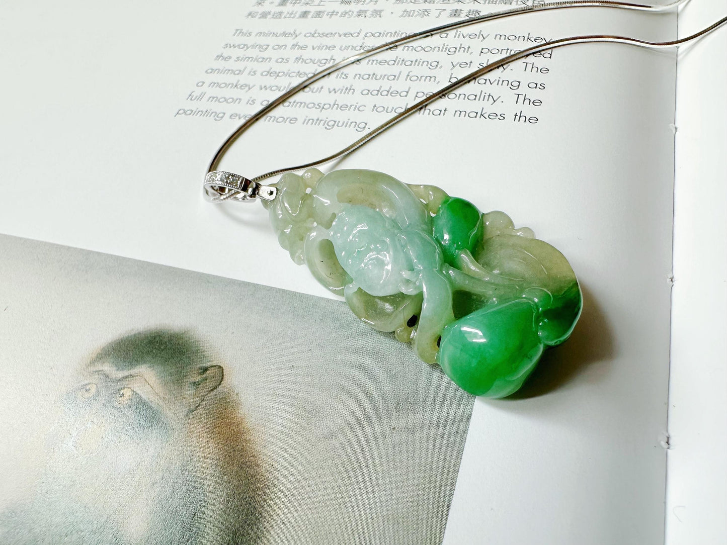 Natural Myanmar Vivid Green Jade Lotus Double-Faced Pendant