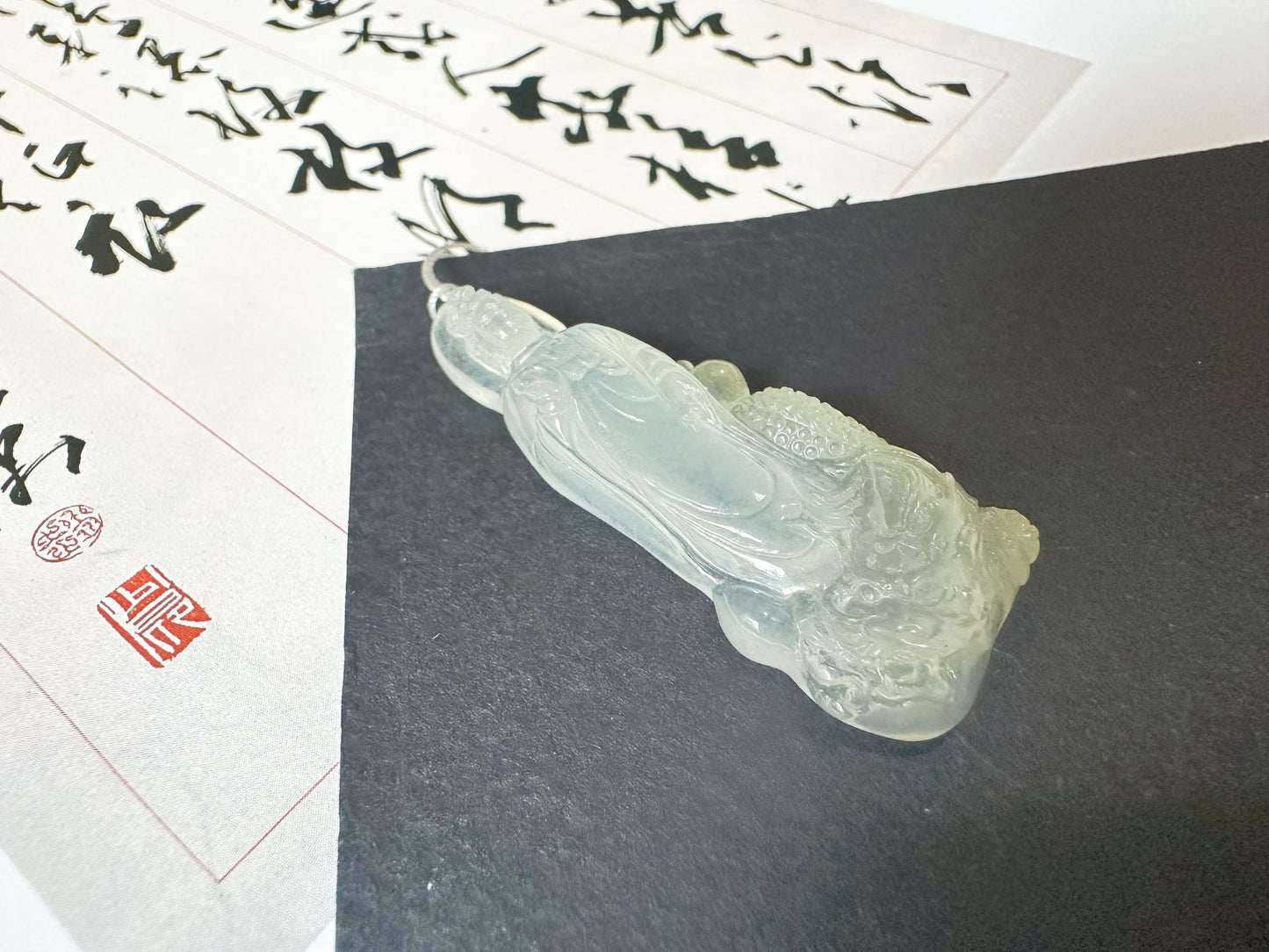 Natural Myanmar Top Icy Texture Jade Pendant, Translucent Jade Guan Yin