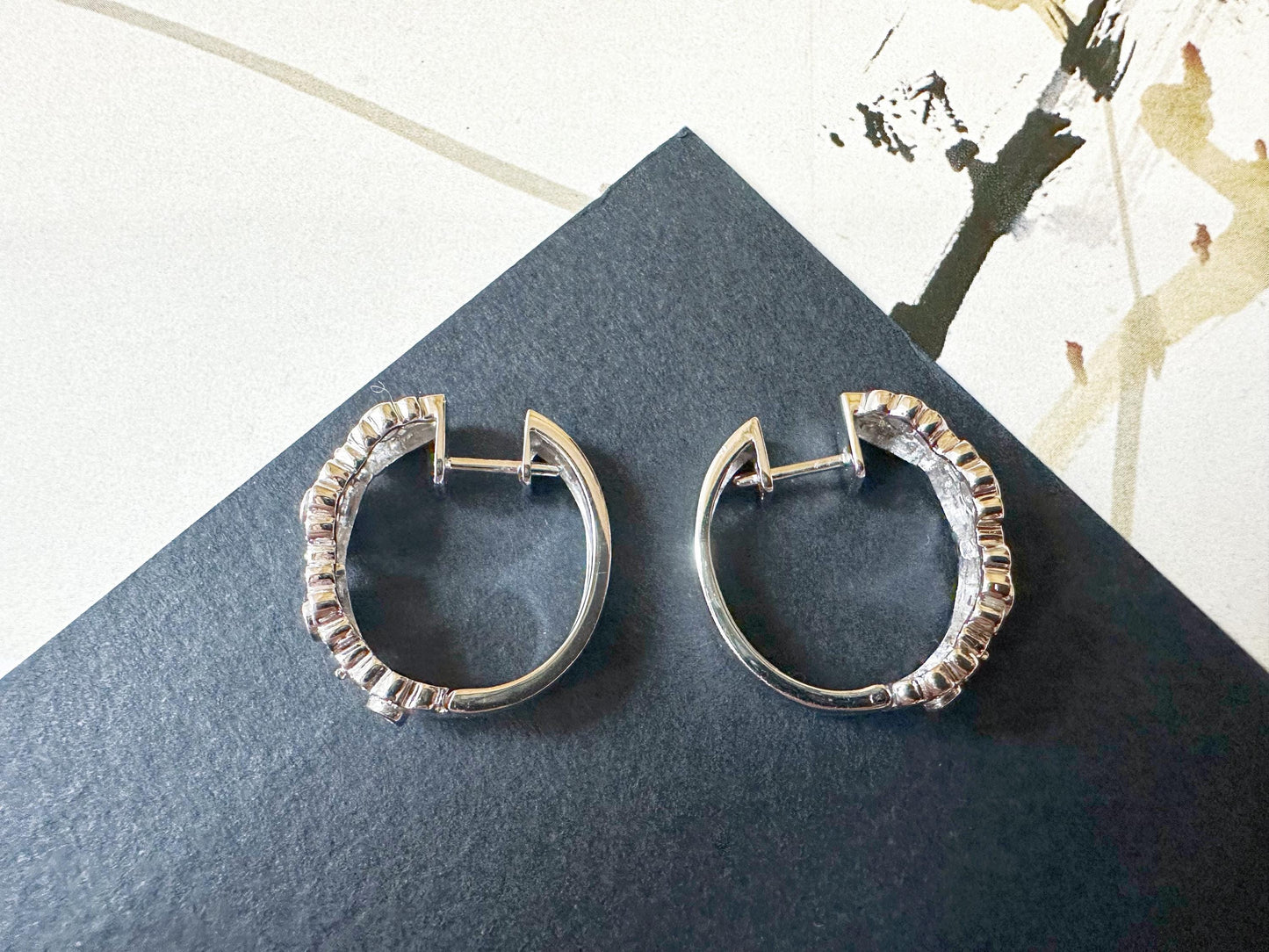 Natural Myanmar Icy Type Vivid Green Jade Donut in 18K White Gold, Diamond Hoop Earrings