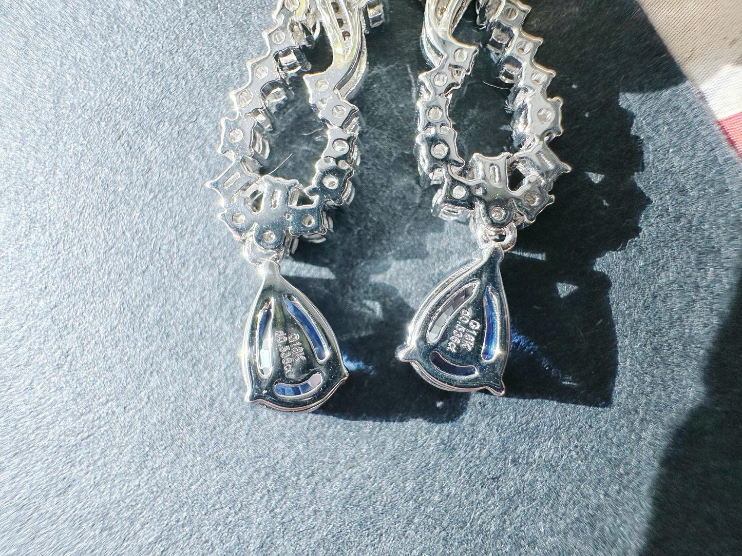 Natural Sri Lanka Vivid Blue Sapphire Set in 18k White Gold Drop Earrings, Diamond Ear Studs, September Birthstone