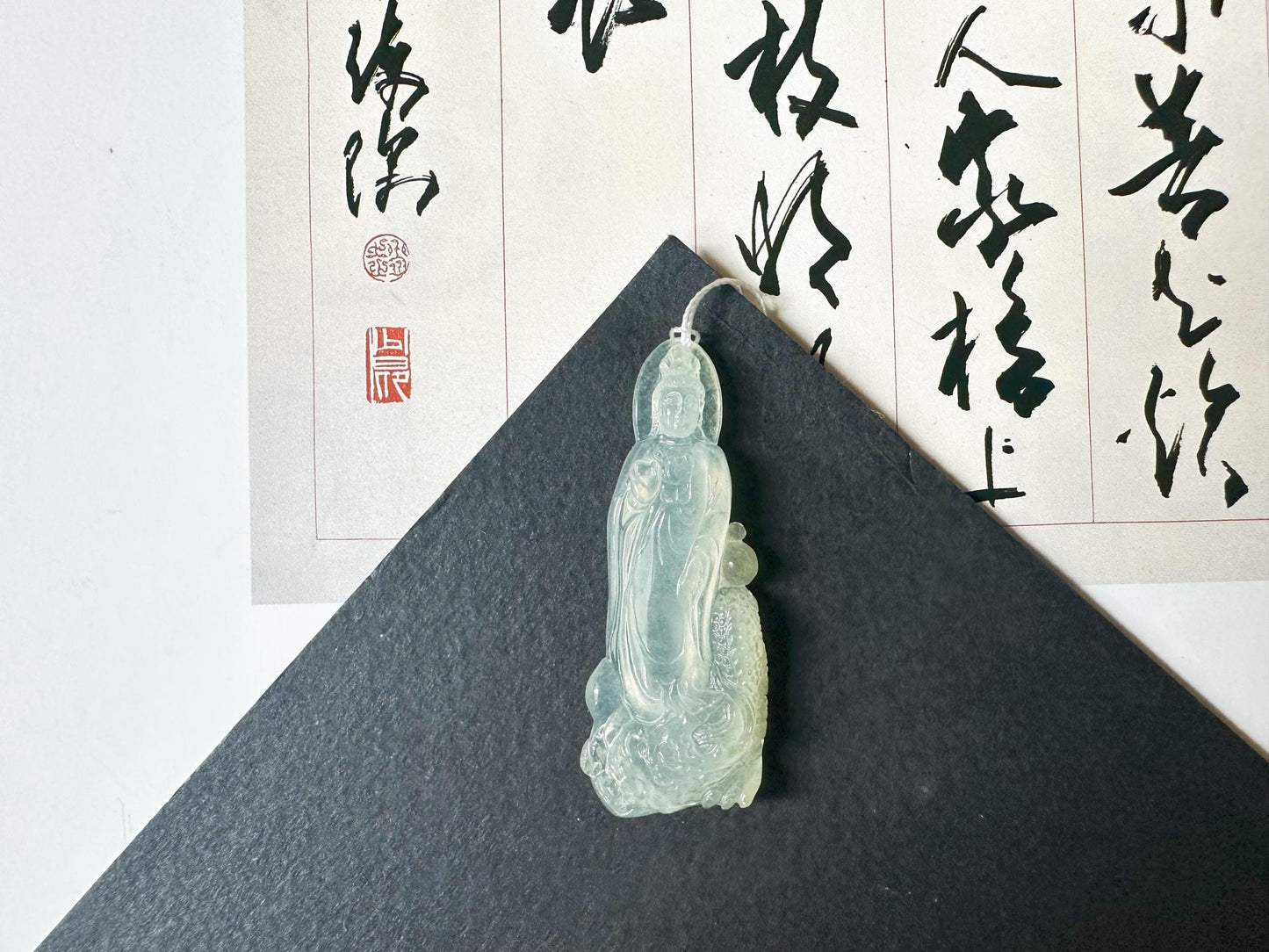 Natural Top Grade Icy Jade Pendant Guan Yin