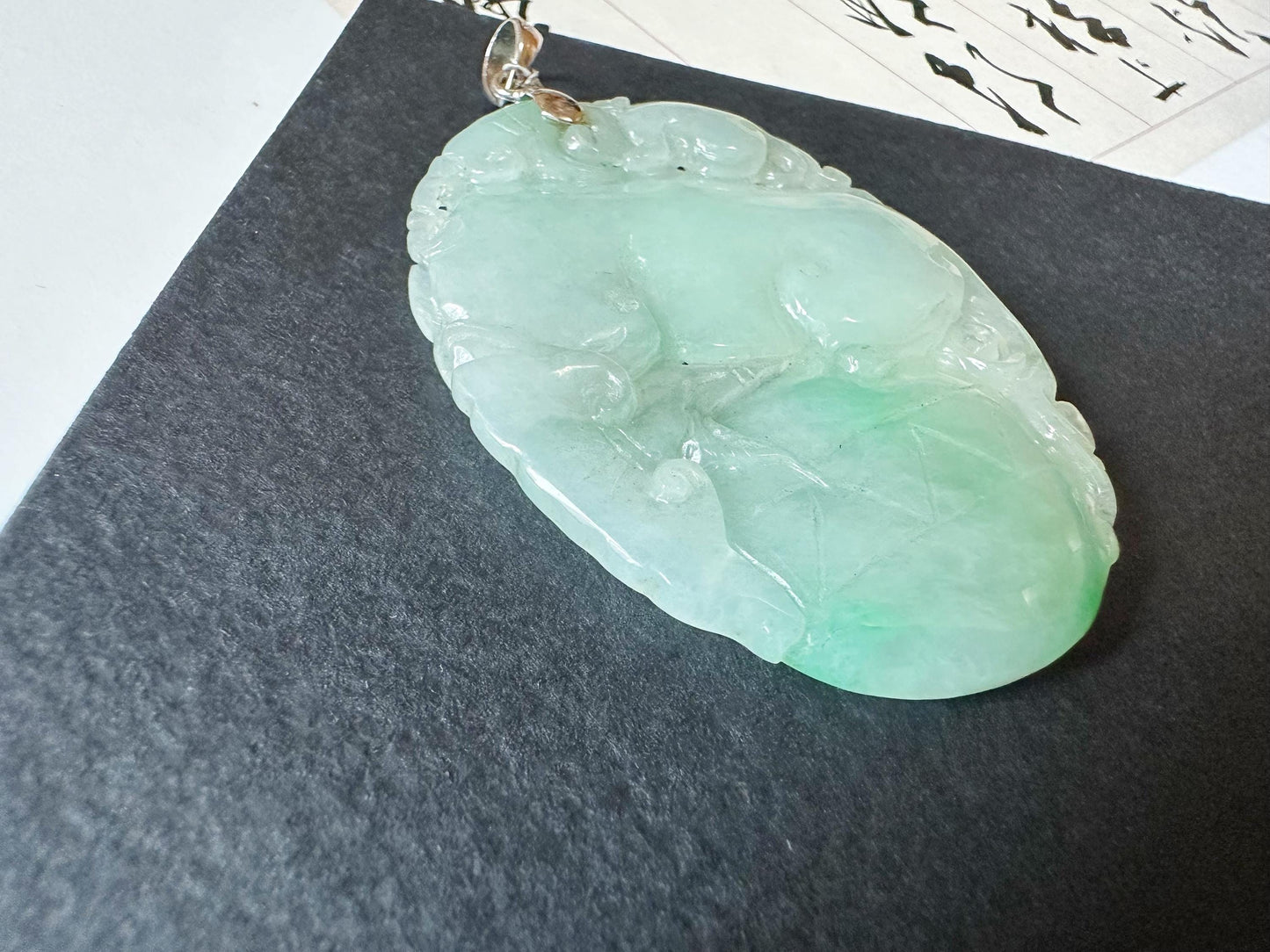 Natural Myanmar Bright Green Loong Jade Pendant with 18K Gold Bail, mythical creatures