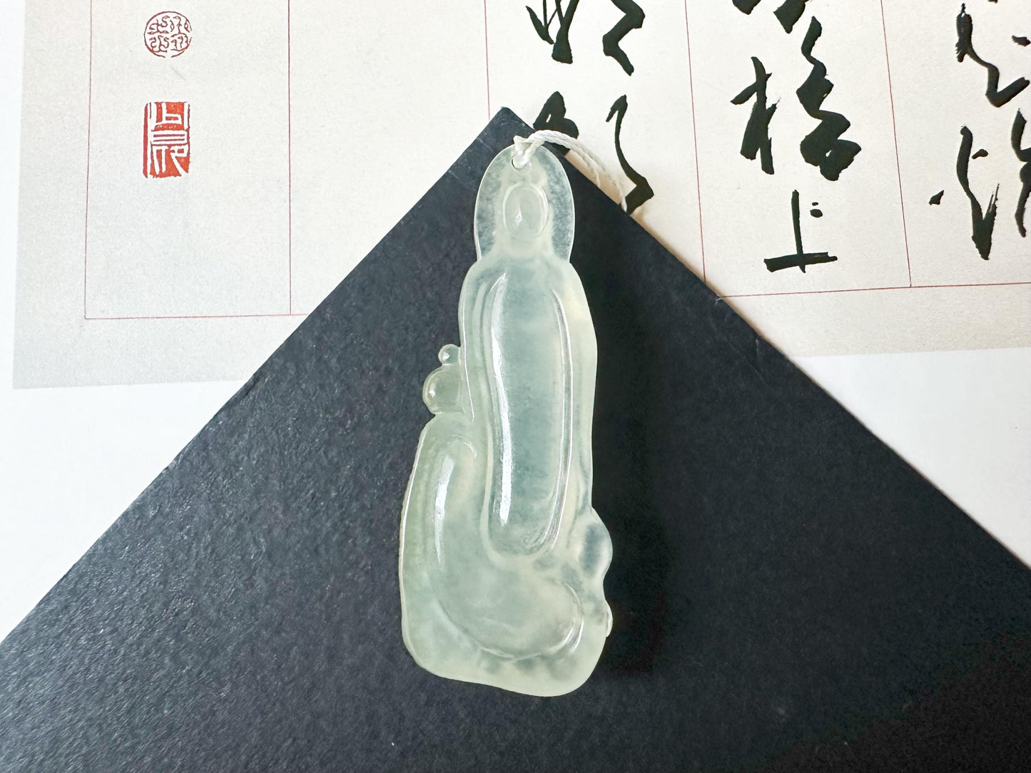 Natural Myanmar Top Icy Texture Jade Pendant, Translucent Jade Guan Yin