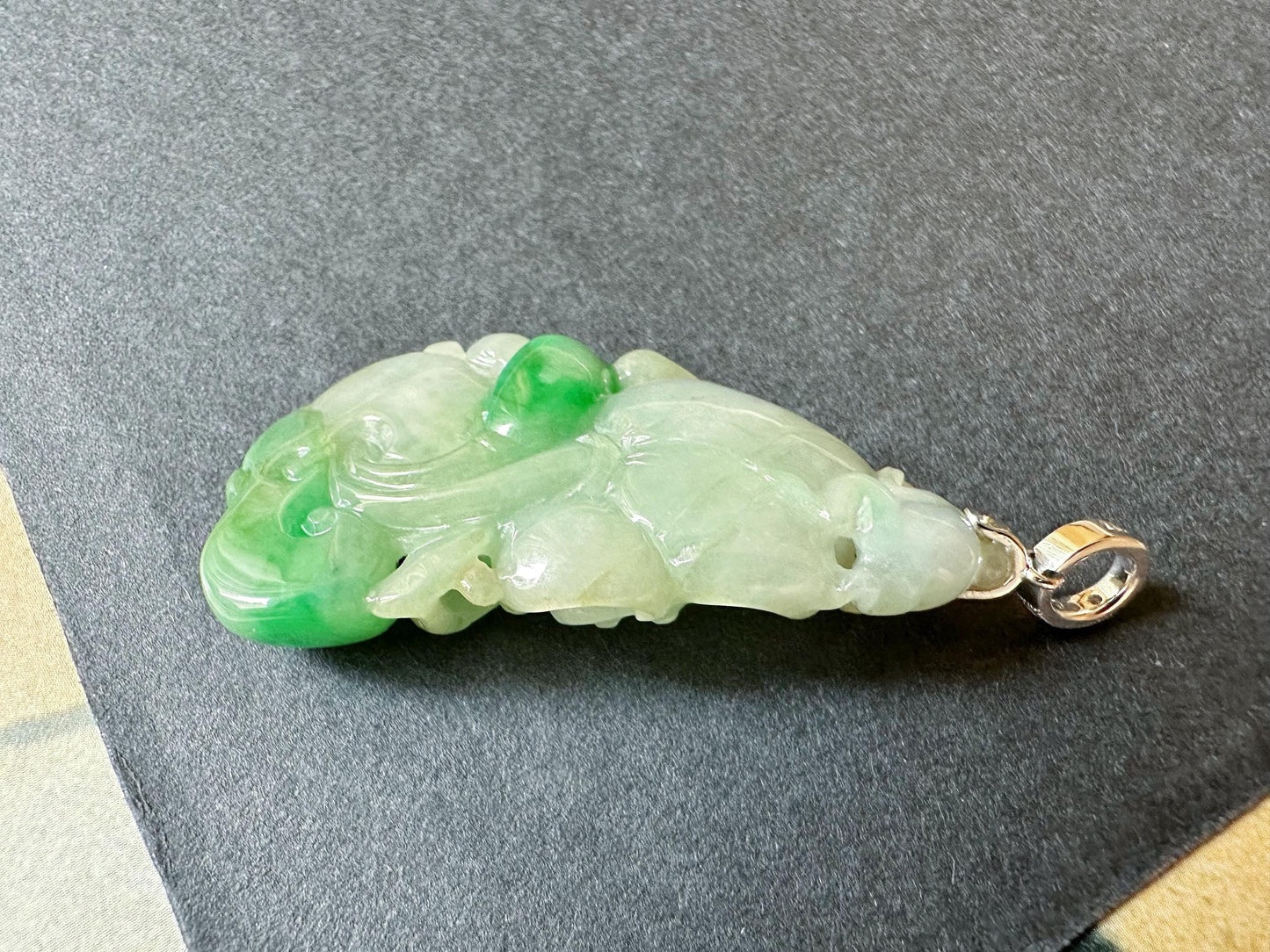 Natural Myanmar Vivid Green Jade Lotus Double-Faced Pendant
