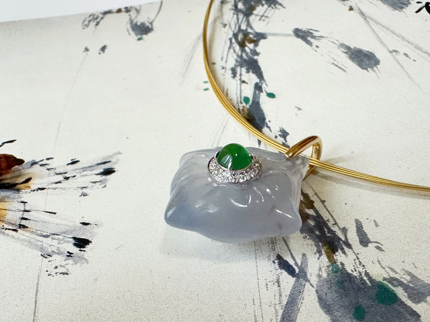 Imperial Green Jadeite and White Agate Pendant