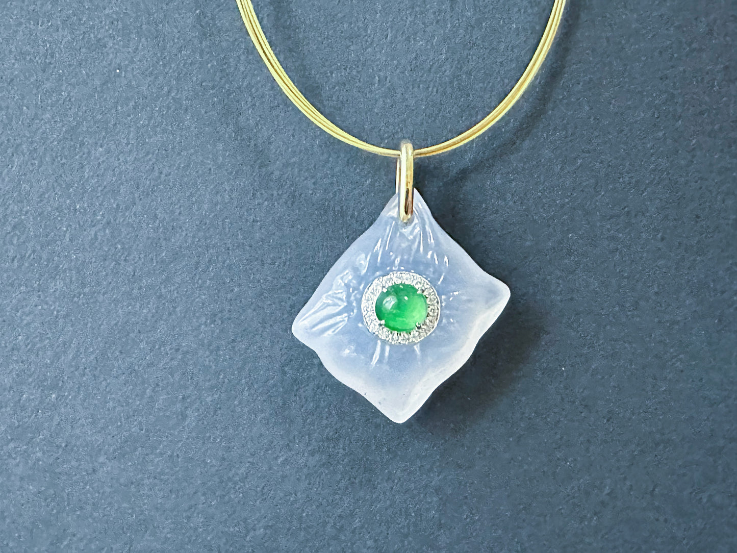 Imperial Green Jadeite and White Agate Pendant