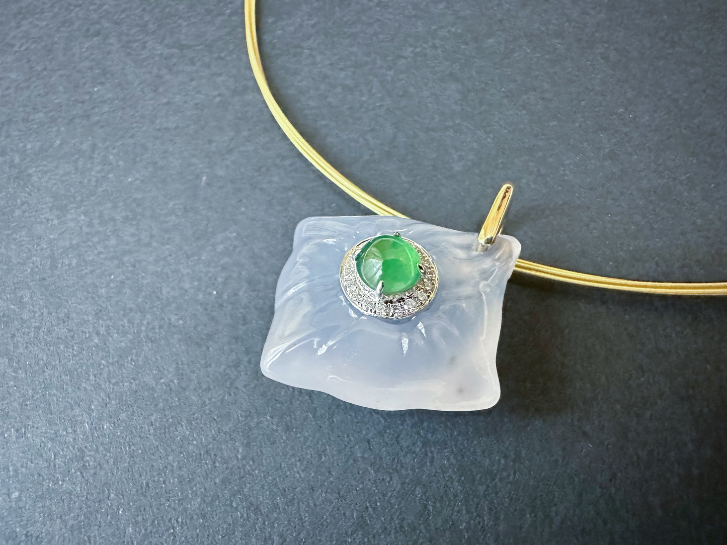Imperial Green Jadeite and White Agate Pendant