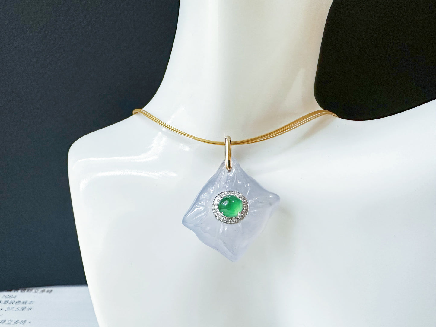 Imperial Green Jadeite and White Agate Pendant