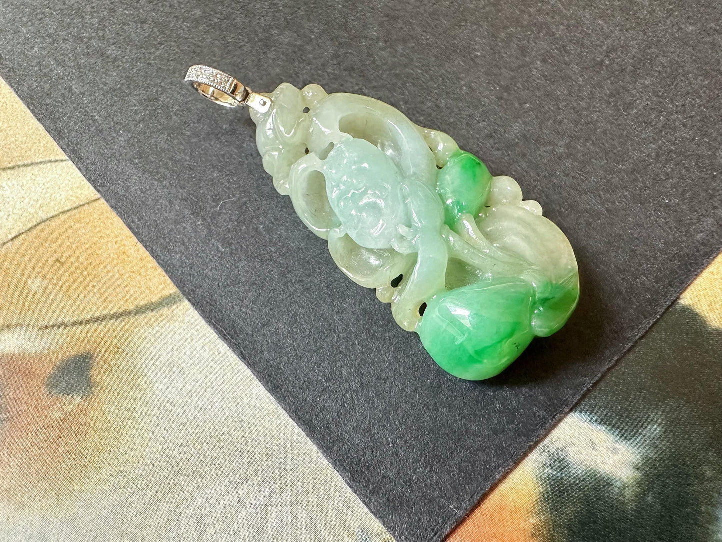 Natural Myanmar Vivid Green Jade Lotus Double-Faced Pendant