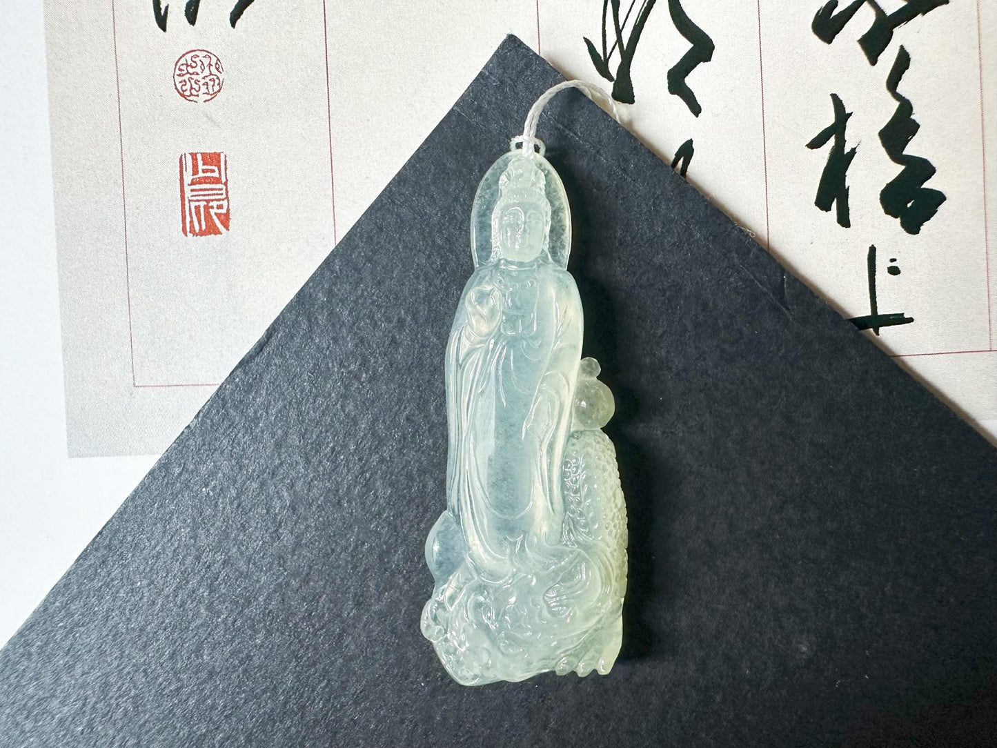 Natural Myanmar Top Icy Texture Jade Pendant, Translucent Jade Guan Yin