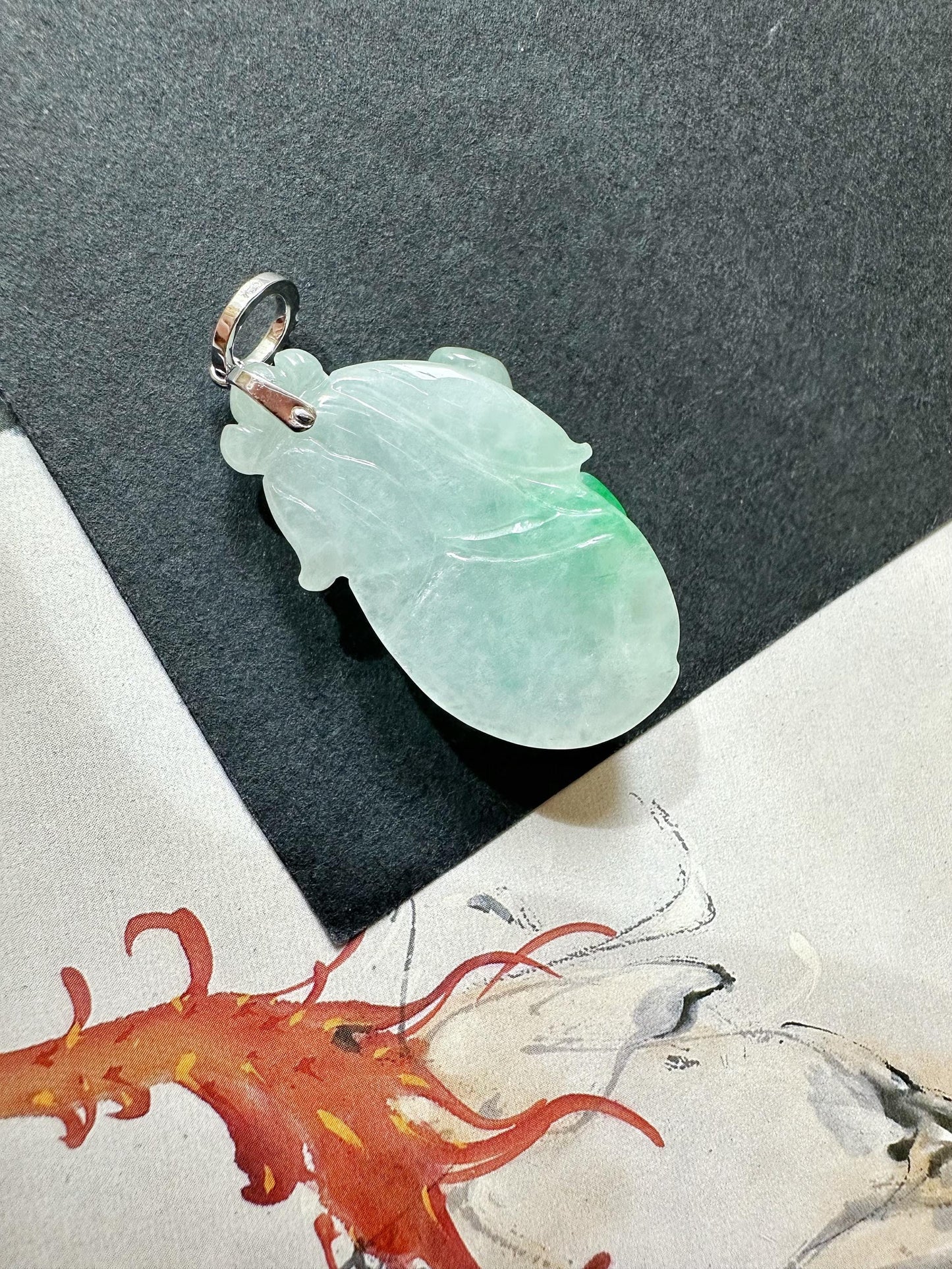Natural Myanmar Icy Type Vivid Green Jadeite Carved Peach Pendant