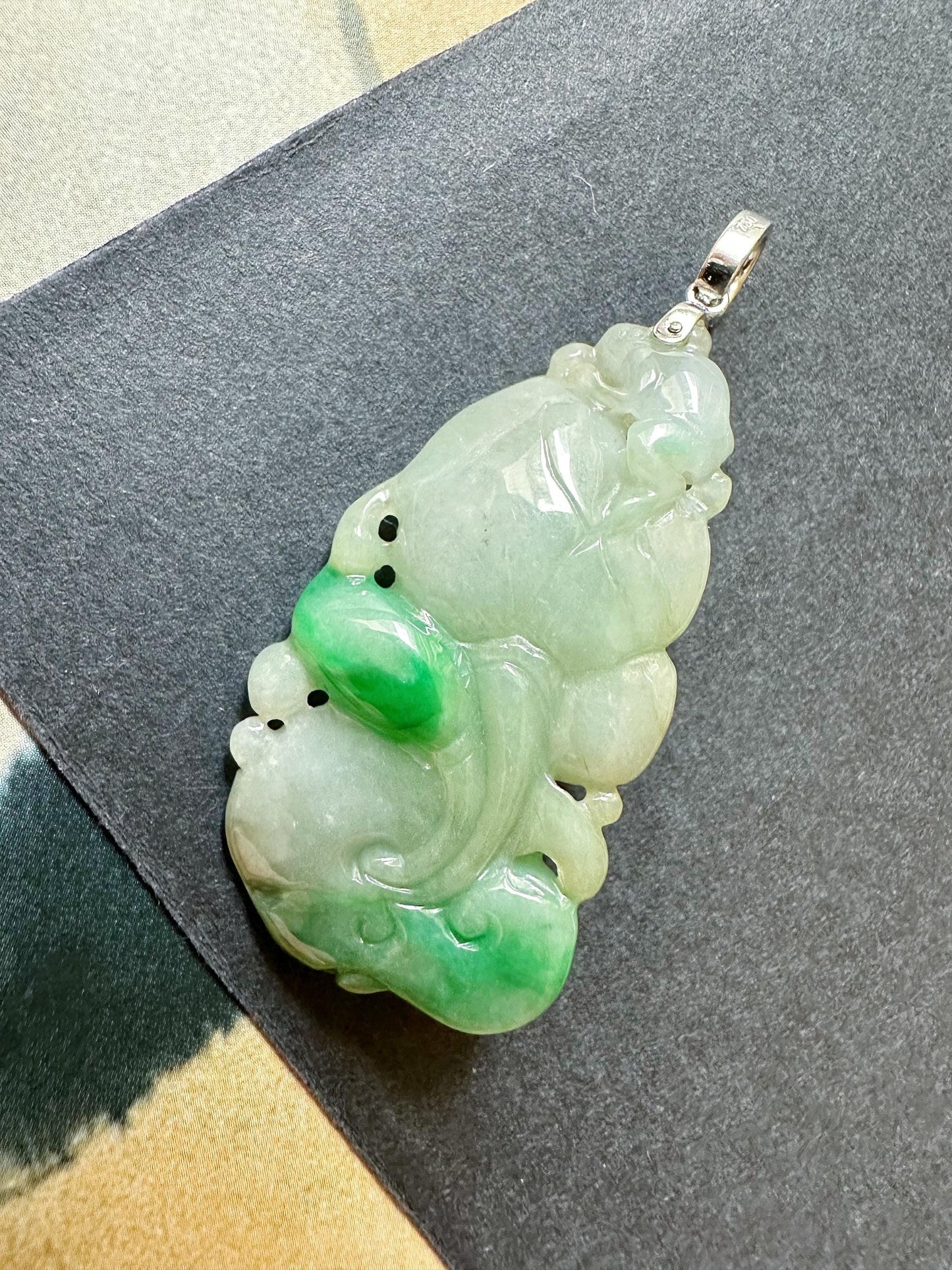 Natural Myanmar Vivid Green Jade Lotus Double-Faced Pendant