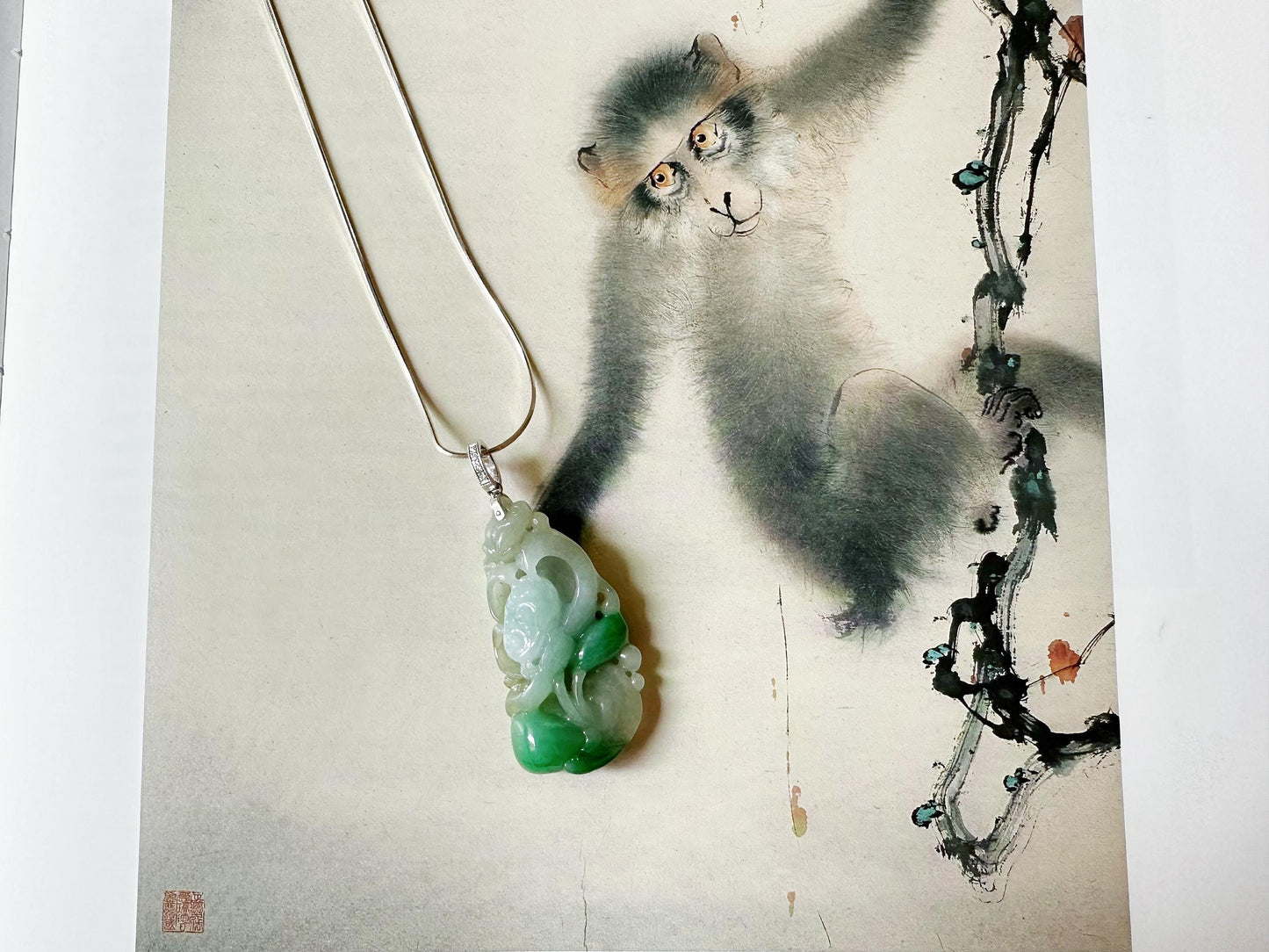 Natural Myanmar Vivid Green Jade Lotus Double-Faced Pendant