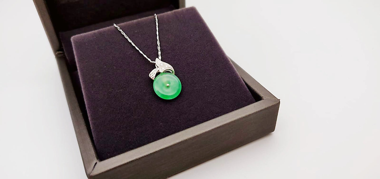 Imperial Green Jade Pendant Necklace - Halo Donut Round