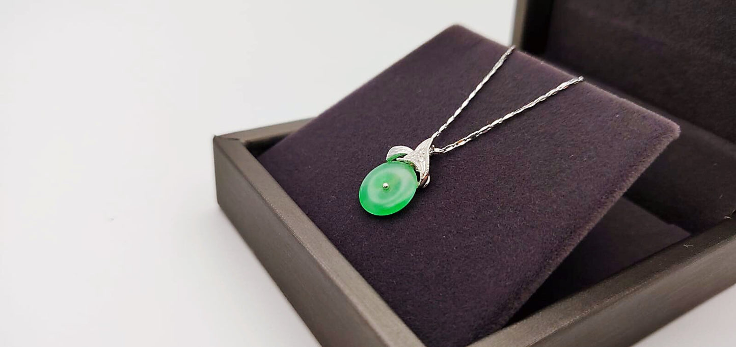 Imperial Green Jade Pendant Necklace - Halo Donut Round