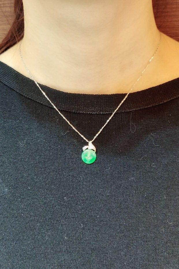 Imperial Green Jade Pendant Necklace - Halo Donut Round