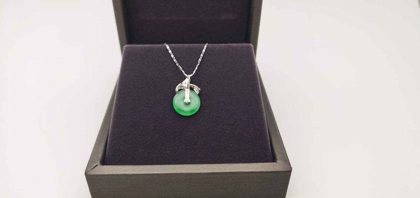 Imperial Green Jade Pendant Necklace - Halo Donut Round