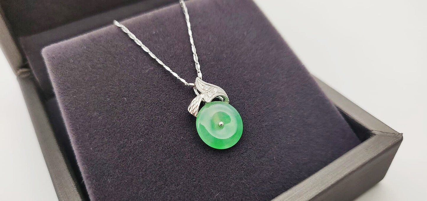 Imperial Green Jade Pendant Necklace - Halo Donut Round