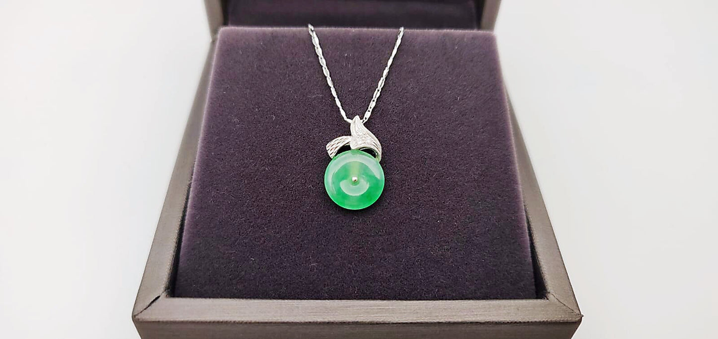 Imperial Green Jade Pendant Necklace - Halo Donut Round