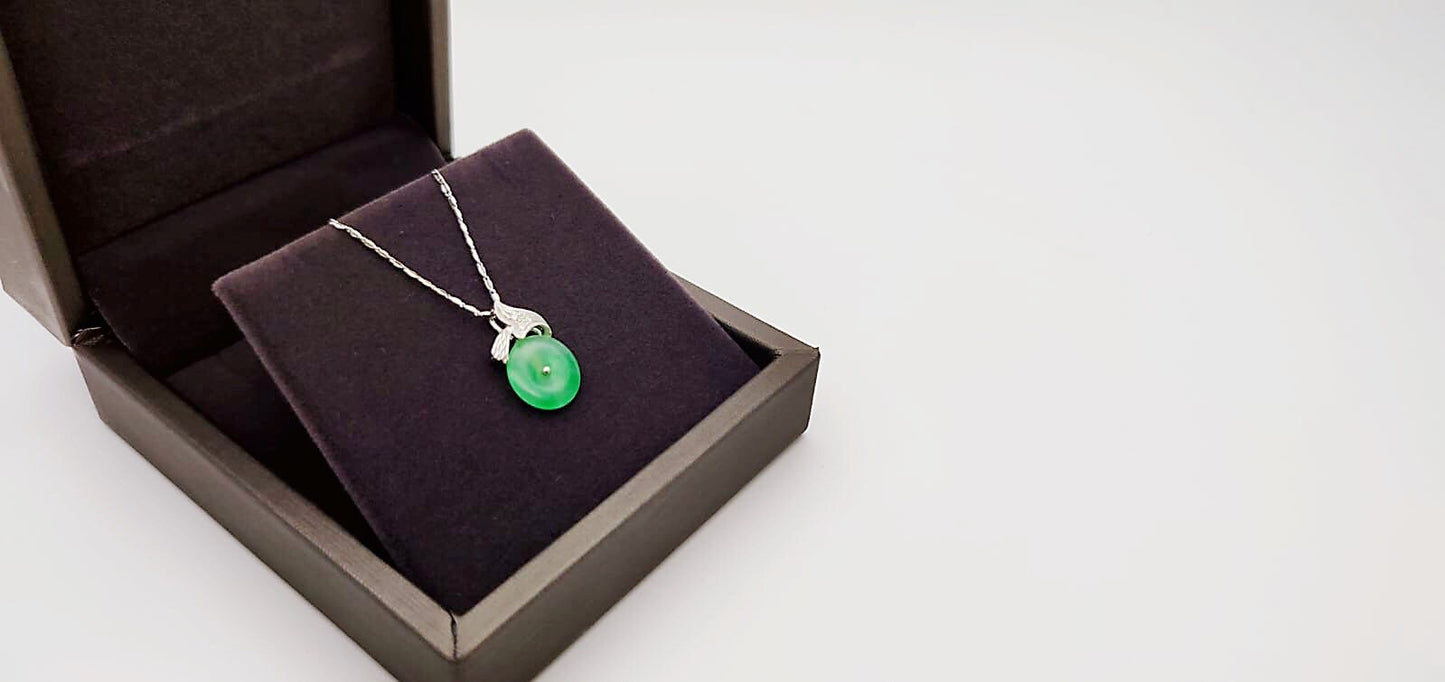 Imperial Green Jade Pendant Necklace - Halo Donut Round