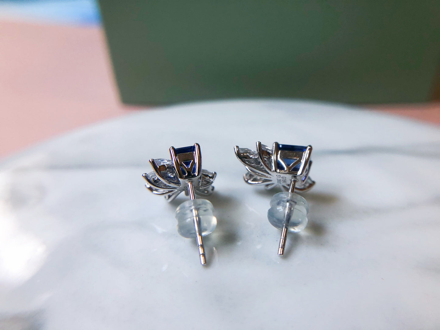 1.08 Ct Certified Royal Blue Sapphire set with White Sapphire and 18K White Gold Earrings