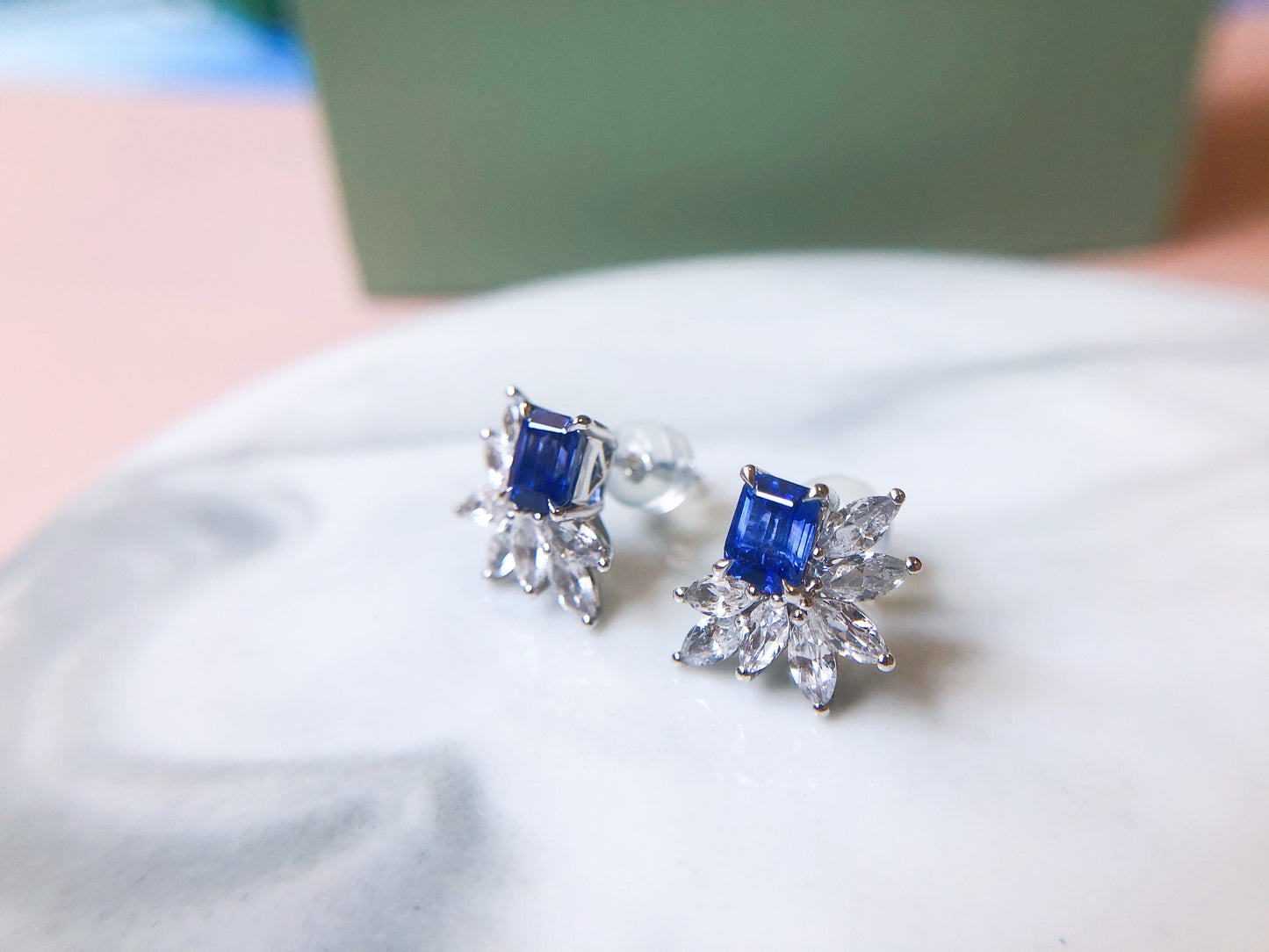 1.08 Ct Certified Royal Blue Sapphire set with White Sapphire and 18K White Gold Earrings