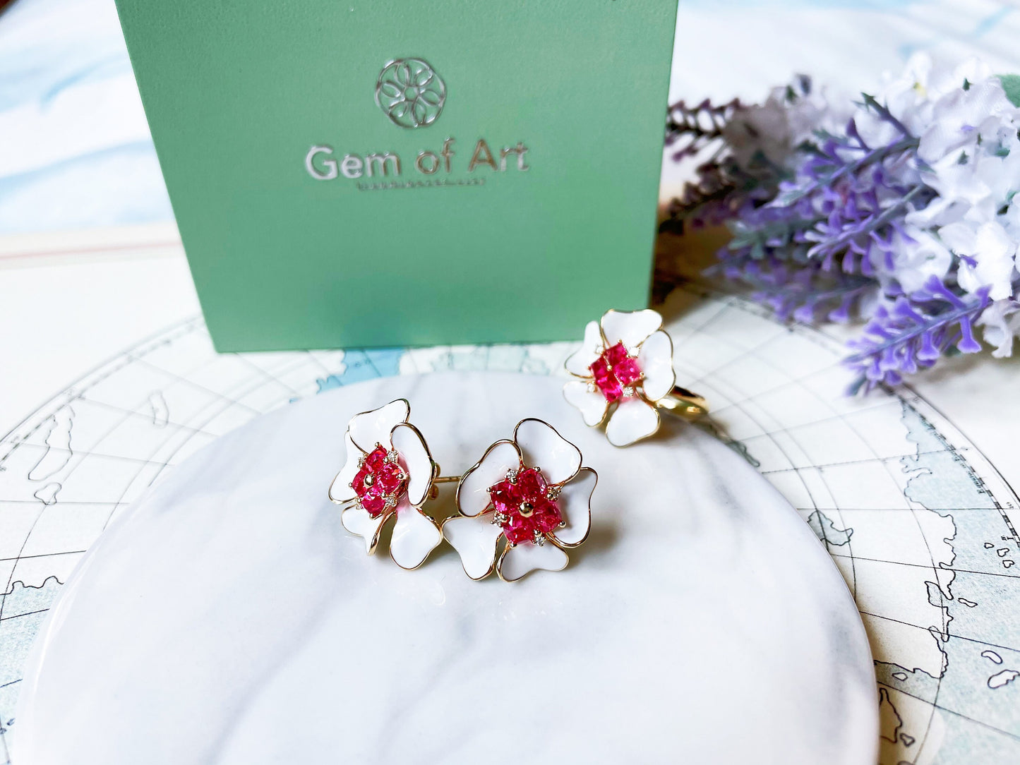 Natural Burmese Pink Spinel Flower Ear Studs with Diamond and 14K Gold