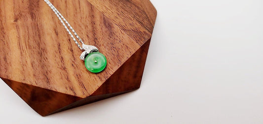 Imperial Green Jade Pendant Necklace - Halo Donut Round