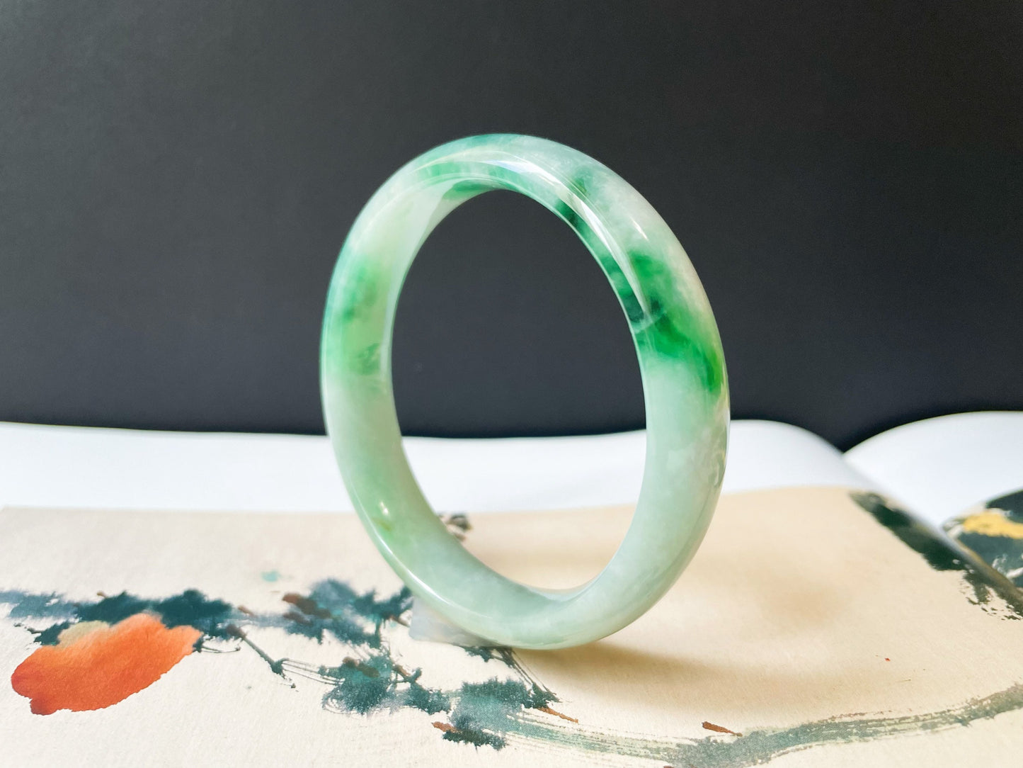 Icy Type Bluish Green Jade Bangle - 57.9 mm
