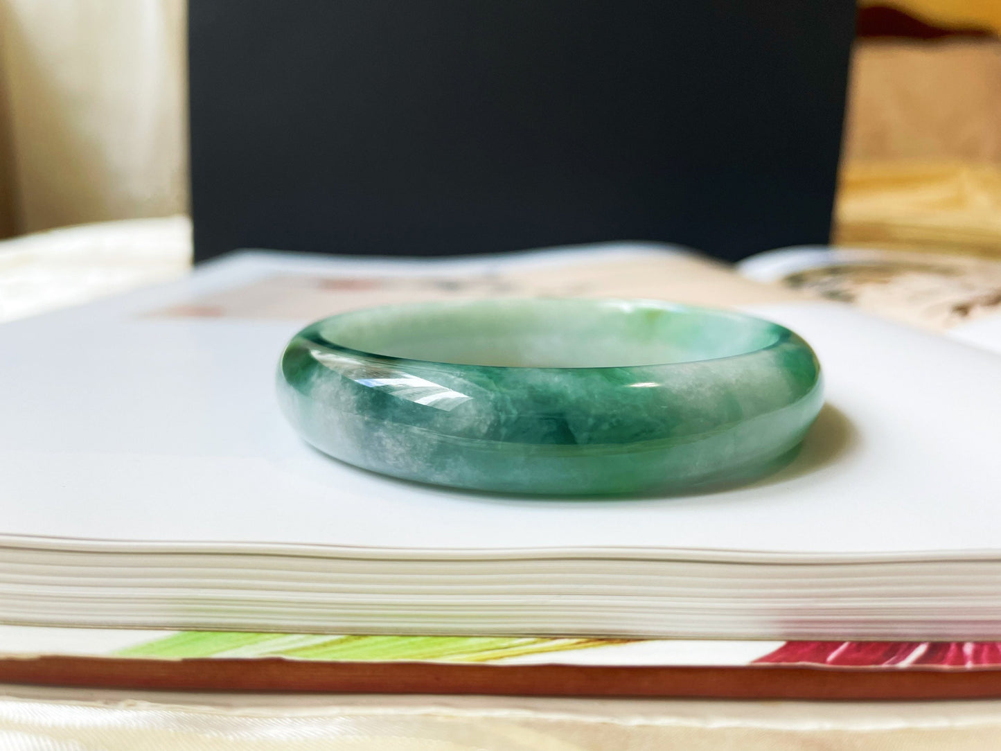 Icy Type Bluish Green Jade Bangle - 57.9 mm
