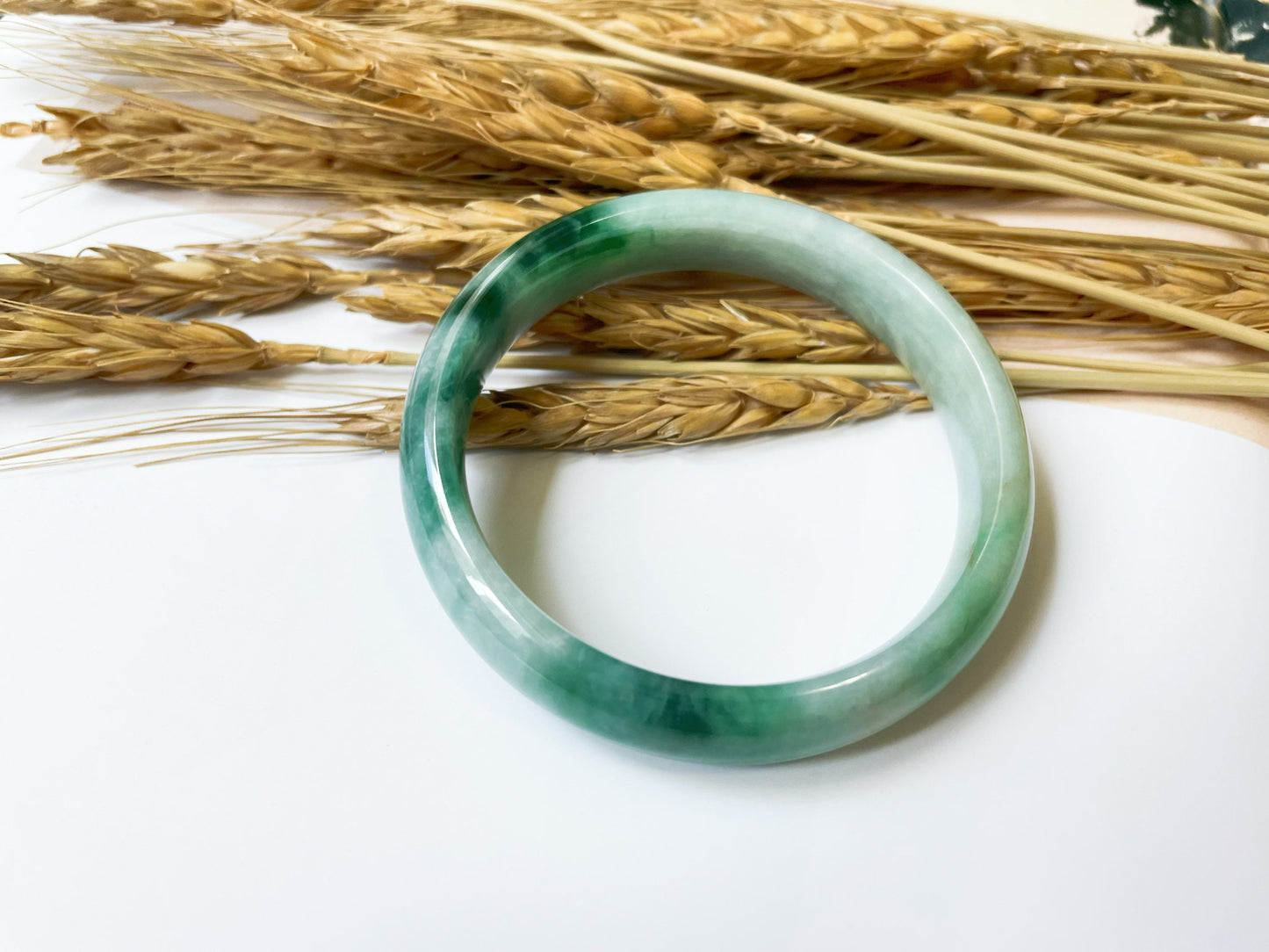 Icy Type Bluish Green Jade Bangle - 57.9 mm