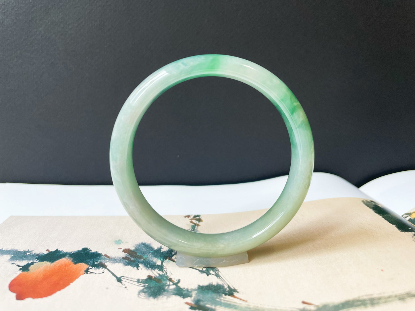 Icy Type Bluish Green Jade Bangle - 57.9 mm