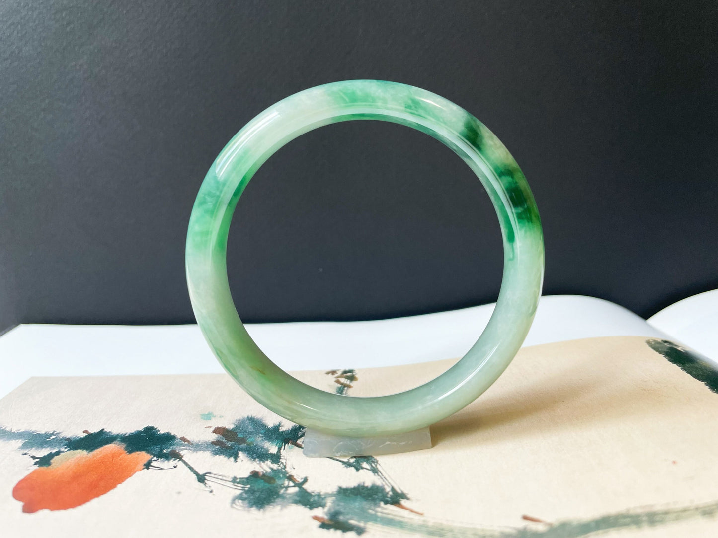Icy Type Bluish Green Jade Bangle - 57.9 mm