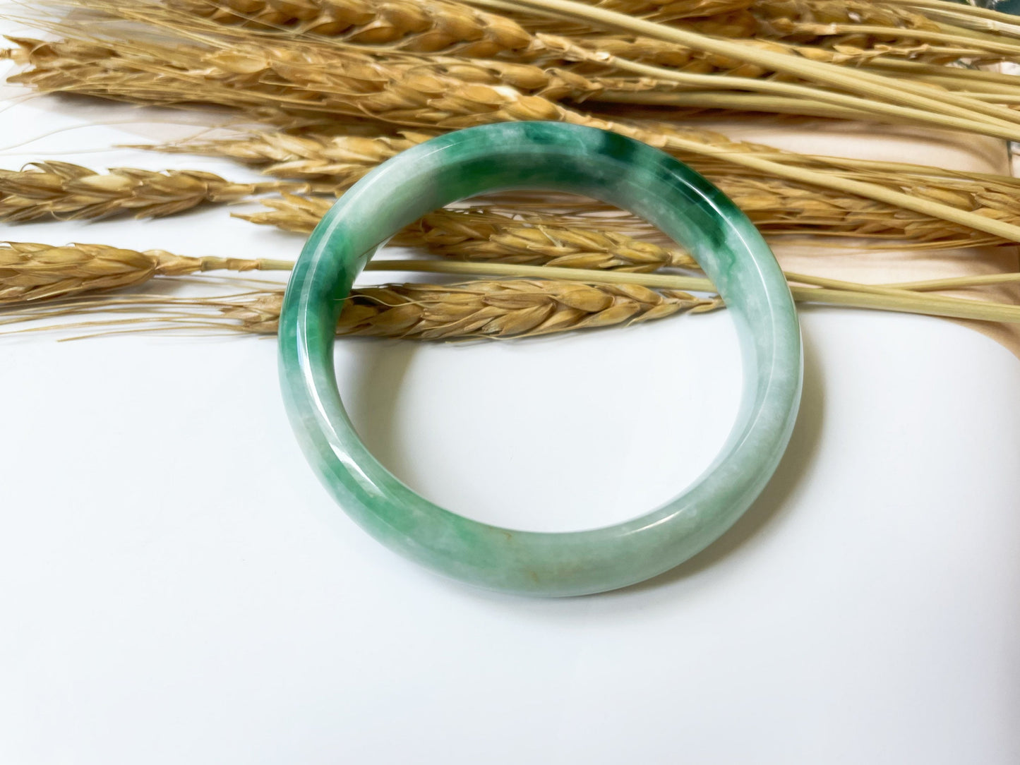 Icy Type Bluish Green Jade Bangle - 57.9 mm