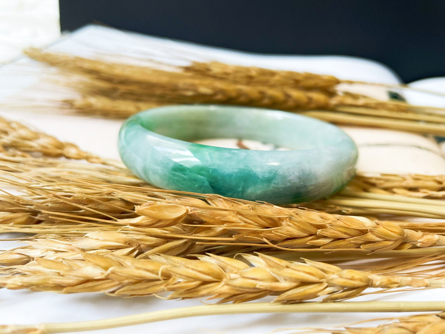 Icy Type Bluish Green Jade Bangle - 57.9 mm