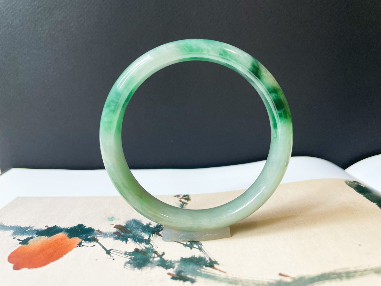 Icy Type Bluish Green Jade Bangle - 57.9 mm