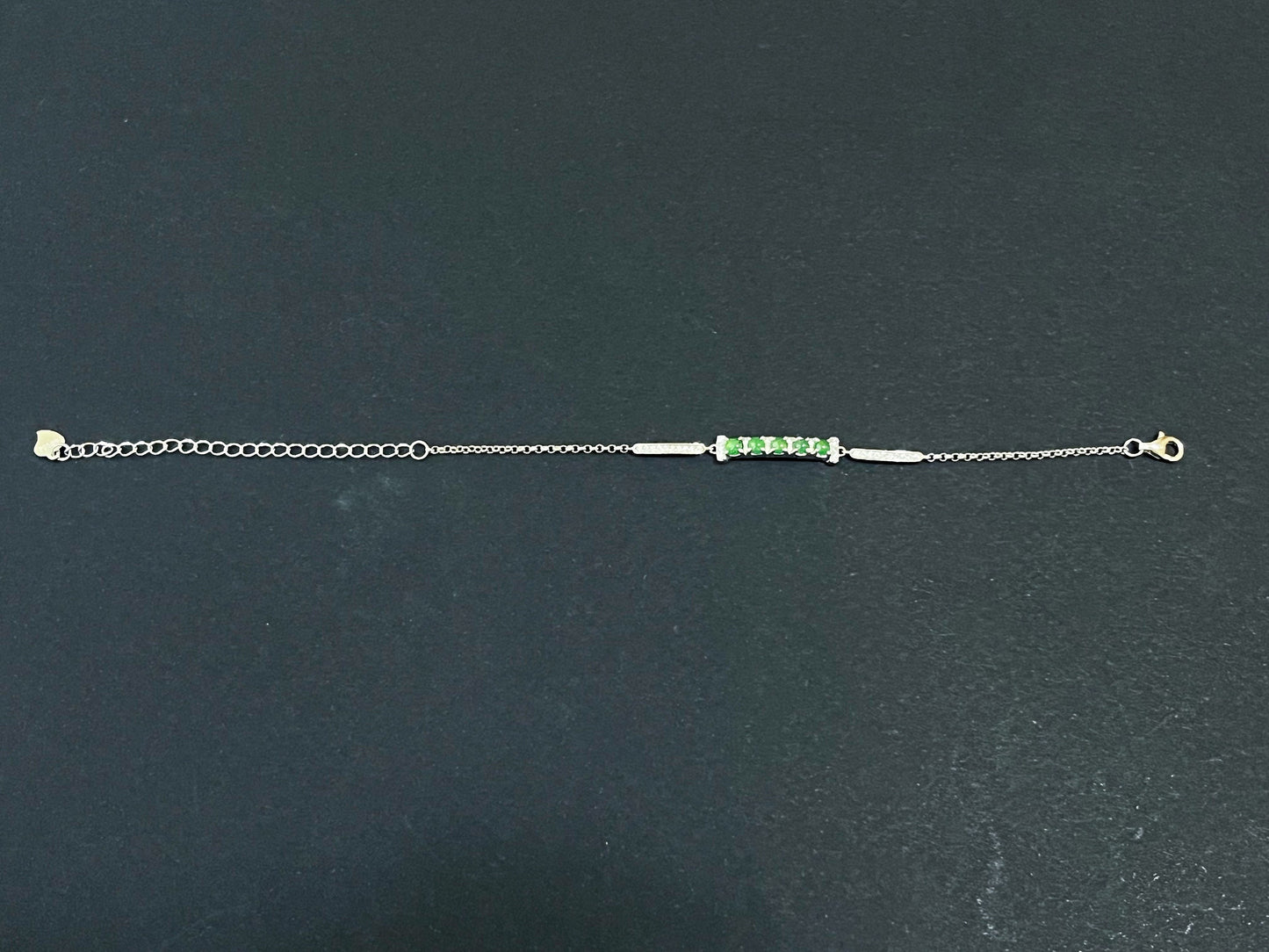 Green Jadeite Bracelet - Sterling Silver with Zircon Accents