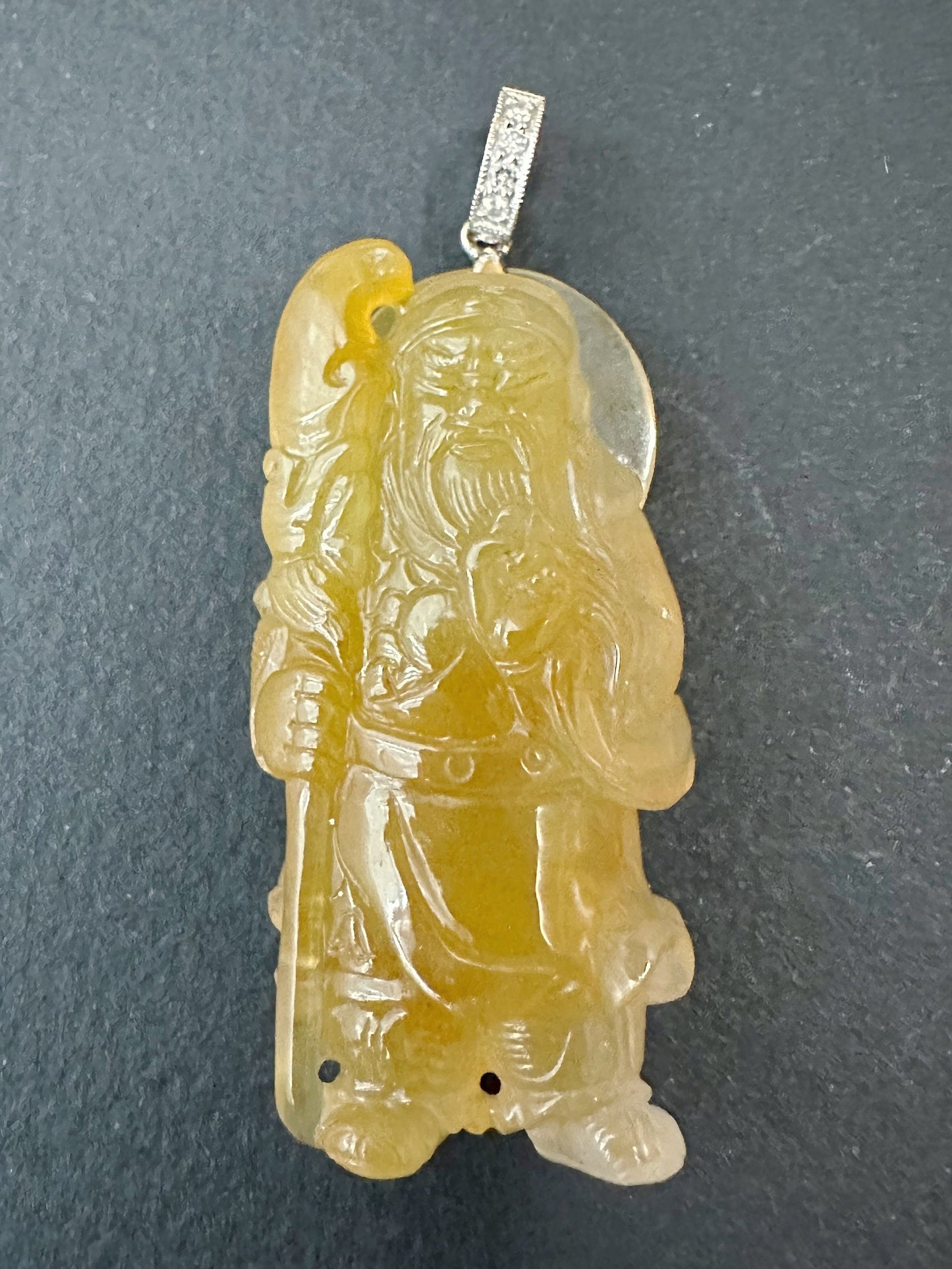 Natural Myanmar Icy Type Jadeite Guan Gong Guan Yu Pendant, God of Wealth