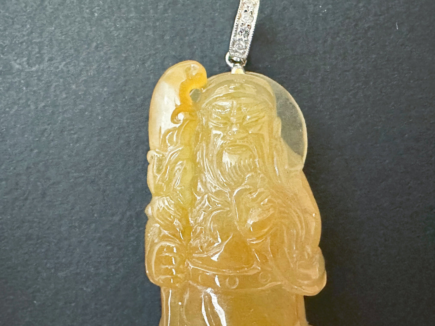 Natural Myanmar Icy Type Jadeite Guan Gong Guan Yu Pendant, God of Wealth