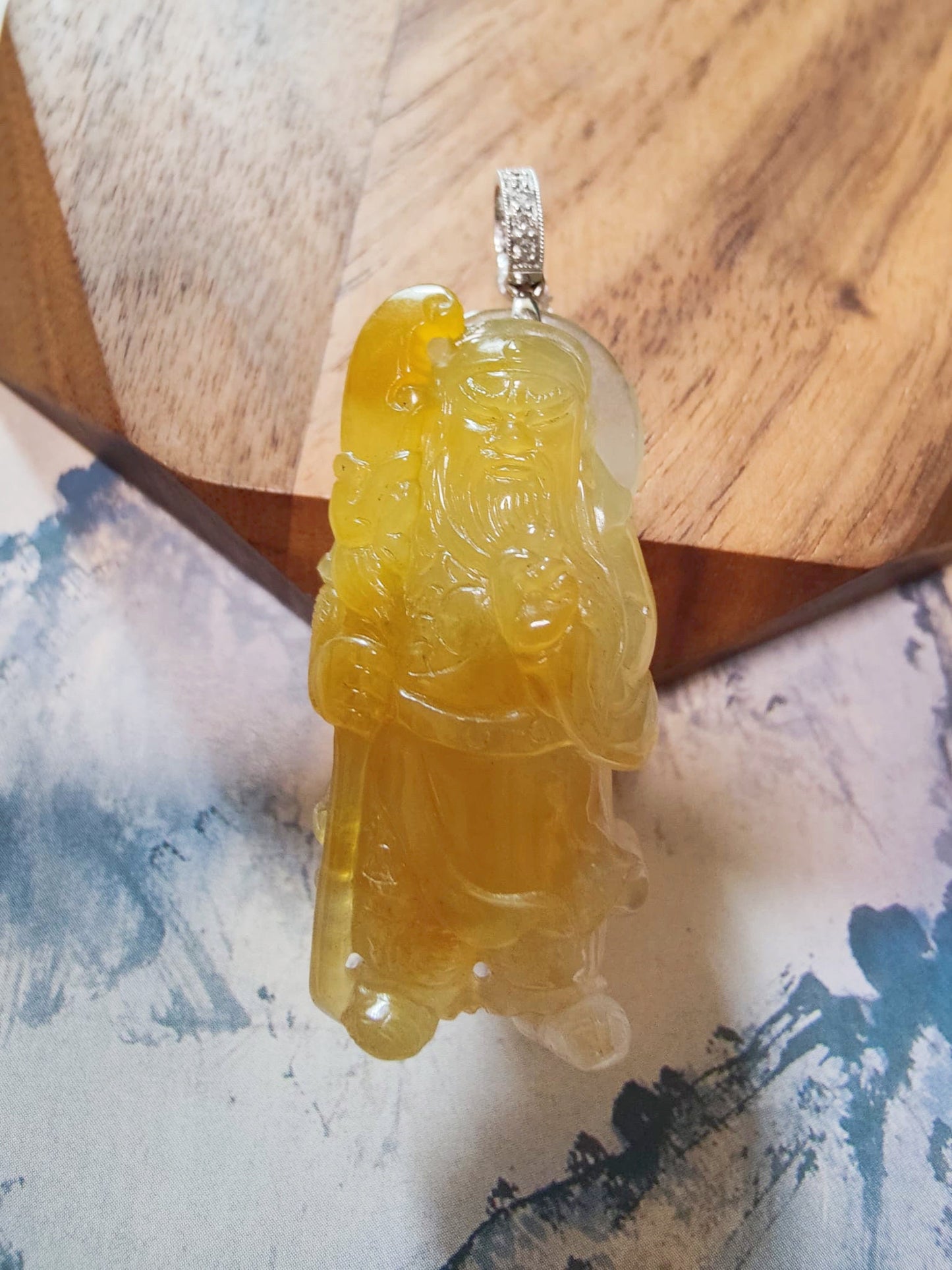 Natural Myanmar Icy Type Jadeite Guan Gong Guan Yu Pendant, God of Wealth