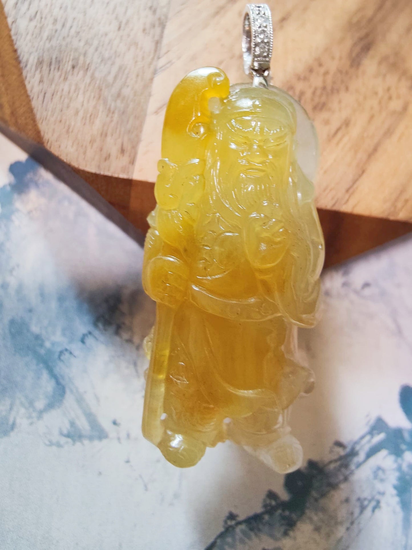 Natural Myanmar Icy Type Jadeite Guan Gong Guan Yu Pendant, God of Wealth
