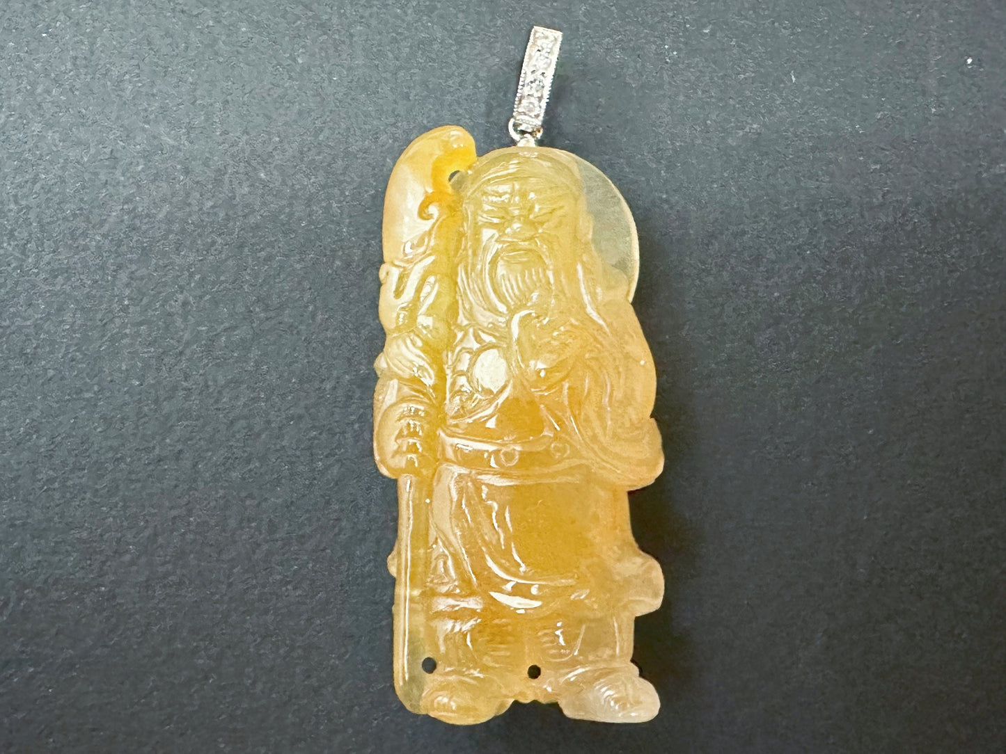 Natural Myanmar Icy Type Jadeite Guan Gong Guan Yu Pendant, God of Wealth