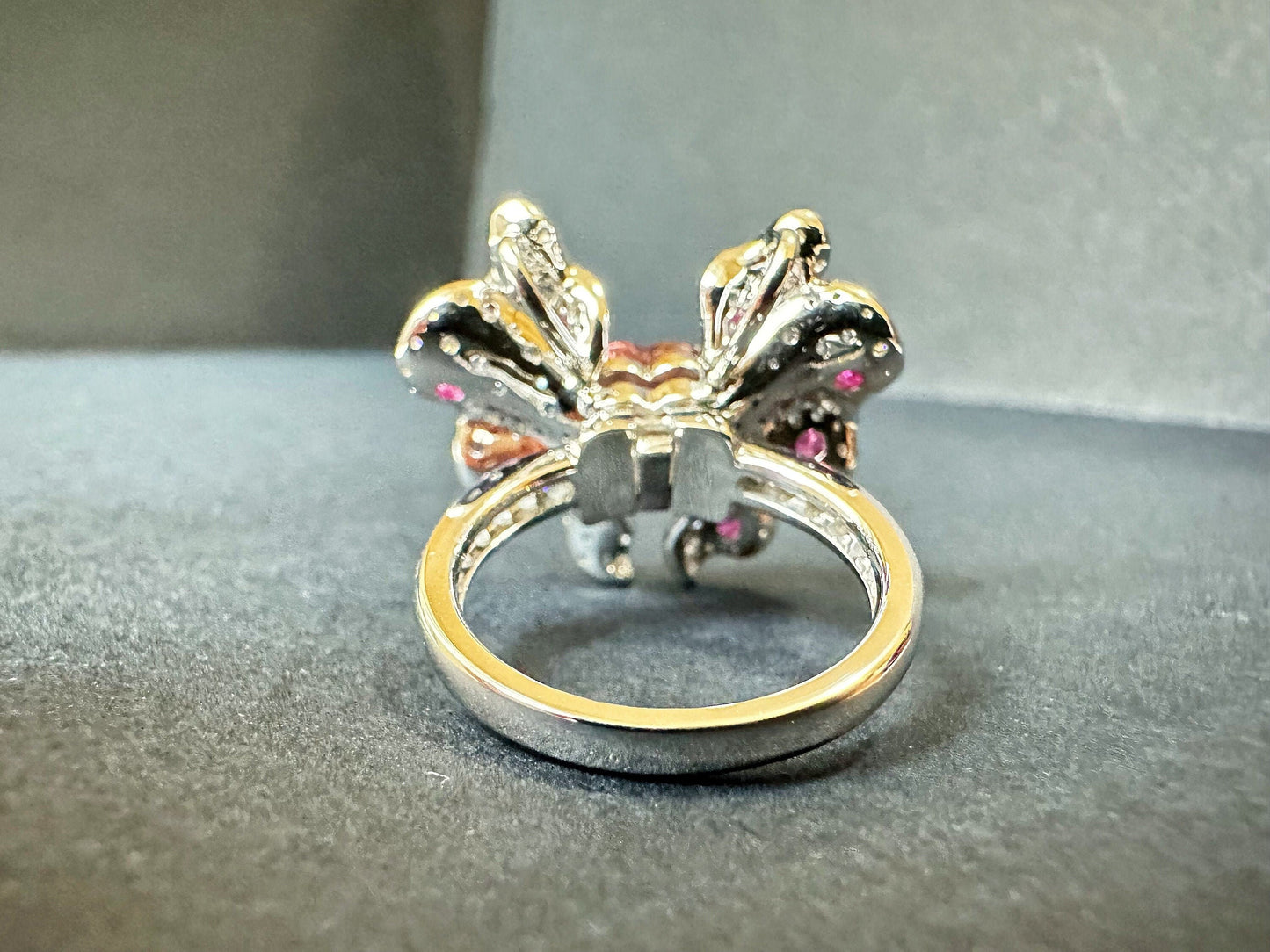 Certified Padparadscha Sapphire Butterfly 18K White Gold Ring and Pendant - Two Way