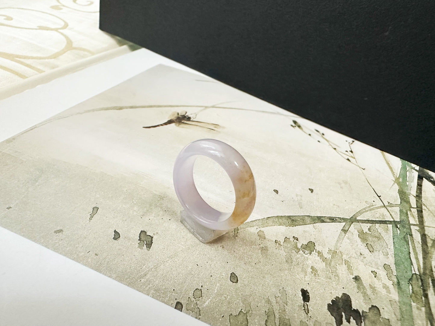 Natural Myanmar Bicolor Pink Golden Yellow Jadeite Jade Minimalist Ring Band